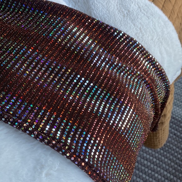 Black Bead high waisted brown and iridescent sparkle bell bottom pants - Picture 2 of 6